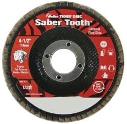 Weiler - 80 Grit, 4-1/2" Disc Diam, 7/8" Center Hole, Type 29 Ceramic Flap Disc - 13,000 Max RPM, Phenolic Backing, Arbor Attaching System, Coated - Exact Tooling