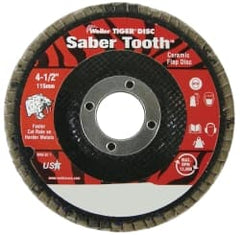 Weiler - 60 Grit, 4-1/2" Disc Diam, 7/8" Center Hole, Type 29 Ceramic Flap Disc - 13,000 Max RPM, Phenolic Backing, Quick Change Type S Attaching System, Coated - Exact Tooling