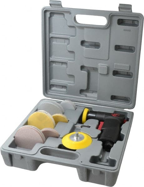 PRO-SOURCE - 15,000 OPM, 3.2 CFM Air Consumption, 90 psi Air Pressure, Right Angle Air Orbital Sander - Round Pad, 1/4 NPT Inlet - Exact Tooling