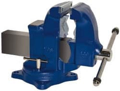 Gibraltar - 5" Jaw Width x 7-1/2" Jaw Opening Capacity, 6" Throat Depth, Bench & Pipe Combination Vise - 1/8 to 4-1/2" Pipe Capacity, Swivel Base, Bolt Down Attachment, Ductile Iron - Exact Tooling