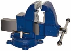 Gibraltar - 4-1/2" Jaw Width x 6" Jaw Opening Capacity, 5-1/2" Throat Depth, Bench & Pipe Combination Vise - 1/8 to 3-1/2" Pipe Capacity, Swivel Base, Bolt Down Attachment, Ductile Iron - Exact Tooling