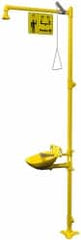 Bradley - 1-1/4" Inlet, 26 GPM shower Flow, Drench shower & Eyewash Station - Bowl, Triangular Pull Rod & Push Flag Activated, Galvanized Steel Pipe, Plastic Shower Head, 0.4 GPM Bowl Flow, Corrosion Resistant, Top or Mid Supply - Exact Tooling