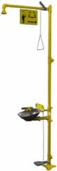 Bradley - 1-1/4" Inlet, 26 GPM shower Flow, Drench shower, Eye & Face Wash Station - Bowl, Triangular Pull Rod, Push Flag & Foot Treadle Activated, Galvanized Steel Pipe, Plastic Shower Head, 3 GPM Bowl Flow, Corrosion Resistant, Top or Mid Supply - Exact Tooling