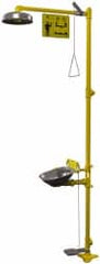 Bradley - 1-1/4" Inlet, 26 GPM shower Flow, Drench shower & Eyewash Station - Bowl, Triangular Pull Rod, Push Flag & Foot Treadle Activated, Galvanized Steel Pipe, Plastic Shower Head, 0.4 GPM Bowl Flow, Corrosion Resistant, Top or Mid Supply - Exact Tooling