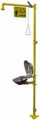 Bradley - 1-1/4" Inlet, 26 GPM shower Flow, Drench shower & Eyewash Station - Bowl, Triangular Pull Rod & Push Flag Activated, Galvanized Steel Pipe, Plastic Shower Head, 0.4 GPM Bowl Flow, Corrosion Resistant, Top or Mid Supply - Exact Tooling
