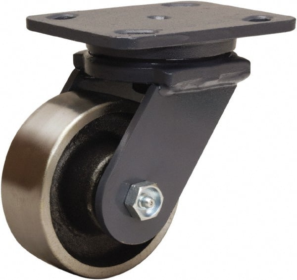 Hamilton - 4" Diam x 1-1/2" Wide x 5-5/8" OAH Top Plate Mount Swivel Caster - Forged Steel, 1,400 Lb Capacity, Straight Roller Bearing, 4 x 5" Plate - Exact Tooling
