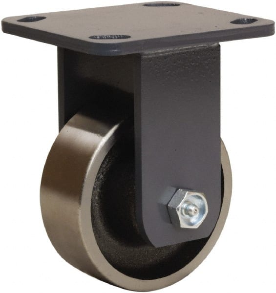Hamilton - 4" Diam x 1-1/2" Wide x 5-5/8" OAH Top Plate Mount Rigid Caster - Forged Steel, 1,400 Lb Capacity, Straight Roller Bearing, 4 x 4-1/2" Plate - Exact Tooling