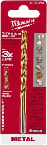 Milwaukee Tool - 1/4" High Speed Steel, 135° Point, Round with Flats Shank Maintenance Drill Bit - Exact Tooling