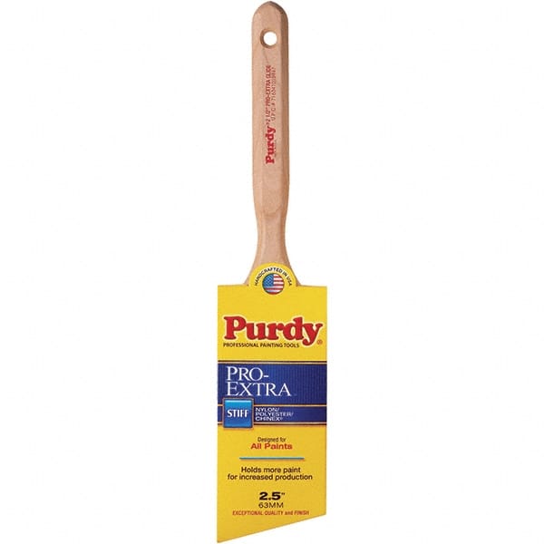 Purdy - 2-1/2" Angled Nylon/Polyester General Purpose Paint Brush - 3-3/16" Bristle Length, 7-1/4" Wood Fluted Handle - Exact Tooling