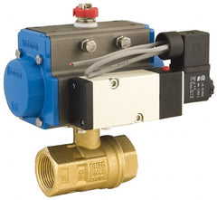 BONOMI - 1/2" Pipe, 600 psi WOG Rating Brass Pneumatic Spring Return with Solenoid Actuated Ball Valve - PTFE Seal, Full Port, 150 psi WSP Rating, NPT End Connection - Exact Tooling