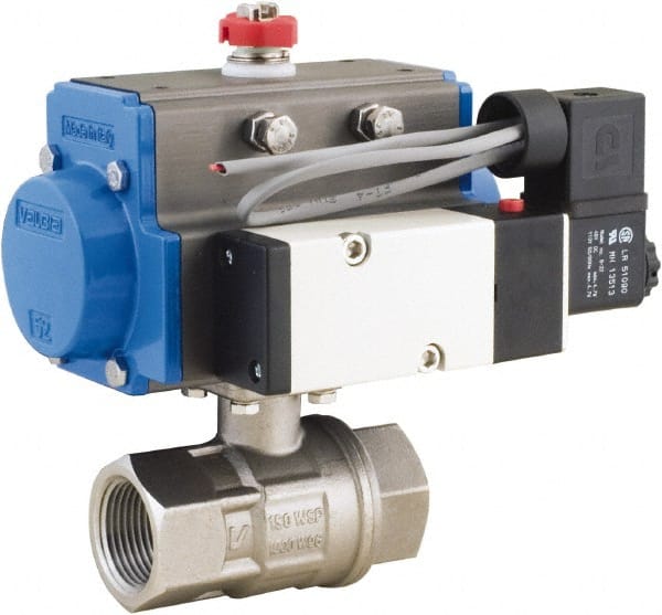 BONOMI - 3" Pipe, 1,000 psi WOG Rating 316 Stainless Steel Pneumatic Double Acting with Solenoid Actuated Ball Valve - PTFE Seal, Full Port, 150 psi WSP Rating, NPT End Connection - Exact Tooling