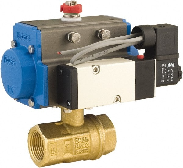 BONOMI - 1/4" Pipe, 600 psi WOG Rating Lead Free Brass Pneumatic Double Acting with Solenoid Actuated Ball Valve - PTFE Seal, Full Port, 150 psi WSP Rating, NPT End Connection - Exact Tooling