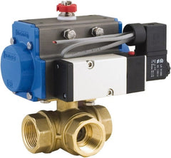 BONOMI - 2" Pipe, 400 psi WOG Rating Brass Pneumatic Double Acting with Solenoid Actuated Ball Valve - PTFE Seal, Standard Port, 100 psi WSP Rating, NPT End Connection - Exact Tooling