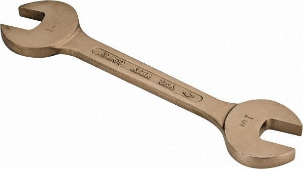 Ampco - 1-1/4" x 1-7/16" Nonsparking Open End Wrench - 14-3/8" OAL, Double End, Plain Finish, 15° Head Angle - Exact Tooling
