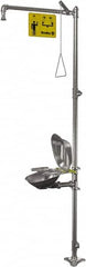 Bradley - 1-1/4" Inlet, 22 GPM shower Flow, Drench shower, Eye & Face Wash Station - Bowl with Hinged Dust Cover, Triangular Pull Rod & Push Handle Activated, Stainless Steel Pipe, Stainless Steel Shower Head, 5.1 GPM Bowl Flow, Corrosion Resistant - Exact Tooling