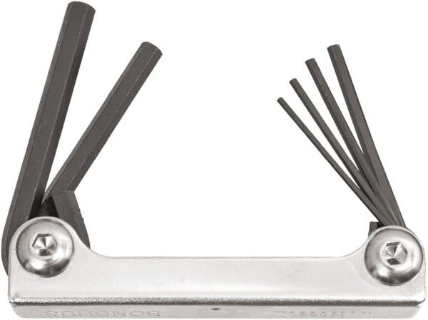 Bondhus - 6 Piece Fold-Up Ball End Hex Key Set - Hex Range 3 to 10mm, 7-1/2" OAL, Protanium High Torque Steel - Exact Tooling
