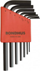 Bondhus - 7 Piece L-Key Ball End Hex Key Set - Hex Range 1.5 to 6mm, 8" OAL, Protanium High Torque Steel - Exact Tooling
