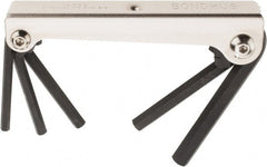 Bondhus - 5 Piece Fold-Up Hex Key Set - Hex Range 3/16 to 3/8", 7-1/2" OAL, Protanium High Torque Steel - Exact Tooling