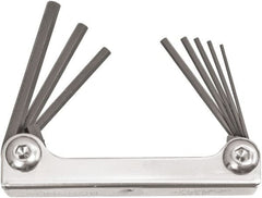 Bondhus - 8 Piece Fold-Up Ball End Hex Key Set - Hex Range 0.05 to 5/32", 3-1/2" OAL, Protanium High Torque Steel - Exact Tooling
