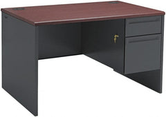 Hon - Steel-Reinforced High-Pressure Laminate/Metal Right Pedestal Desk - 48" Wide x 30" Deep x 29" High, Mahogany/Charcoal - Exact Tooling