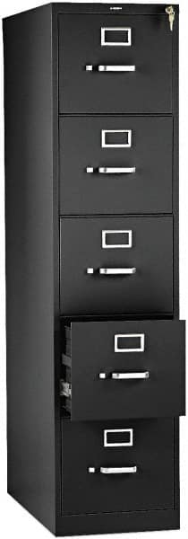 Hon - 26" Wide x 60" High x 26-1/2" Deep, 5 Drawer Vertical File with Lock - Steel, Black - Exact Tooling