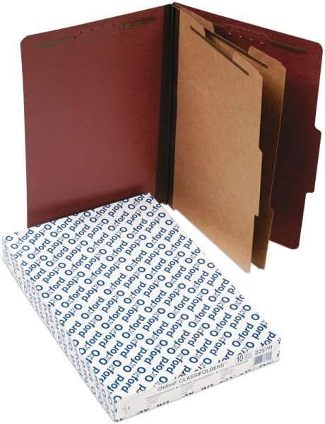 Pendaflex - 8-1/2 x 14", Legal, Red, Classification Folders with Top Tab Fastener - 11 Point Stock, 2/5 Tab Cut Location - Exact Tooling