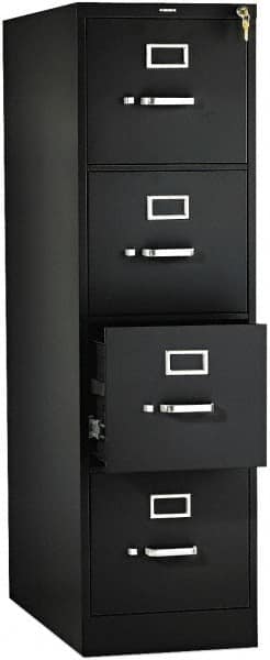 Hon - 15" Wide x 52" High x 26-1/2" Deep, 4 Drawer Vertical File with Lock - Steel, Black - Exact Tooling