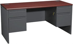 Hon - 69" Long x 29-1/2" High x 29-1/2" Deep, 4 Drawer Kneespace Credenza - Mahogany/Charcoal (Color), Metal - Exact Tooling