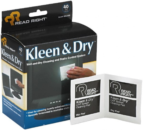 READ RIGHT - Pre-Moistened Screen Cleaning Wipes - Box, 5" x 5" Sheet Size, White - Exact Tooling
