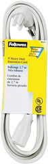 FELLOWES - 9', 14/3 Gauge/Conductors, Gray Indoor Extension Cord - 1 Receptacle, 15 Amps, NEMA 5-15R - Exact Tooling