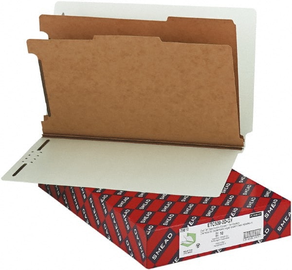 Samsill - 8-1/2 x 14", Legal, Gray-Green, Classification Folders with End Tab Fastener - 11 Point Stock, Straight, 1/3 Tab Cut Location - Exact Tooling