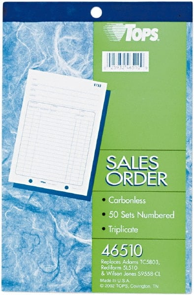 TOPS - 50 Sheet, 5-9/16 x 7-15/16", Sales Order Book - White - Exact Tooling