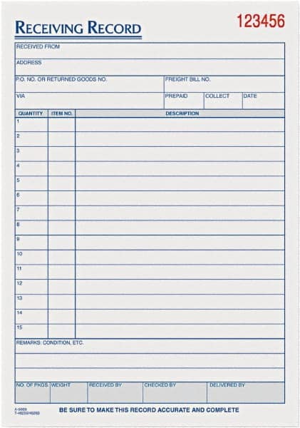 TOPS - 50 Sheet, 5-1/2 x 7-7/8", Receiving Record Book - White - Exact Tooling