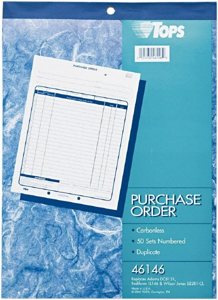 TOPS - 50 Sheet, 8-3/8 x 10-3/16", Purchase Order Book - White - Exact Tooling