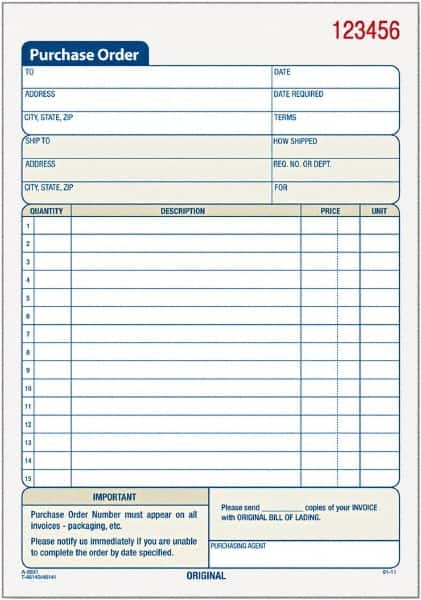 TOPS - 50 Sheet, 5-9/16 x 7-15/16", Purchase Order Book - White - Exact Tooling