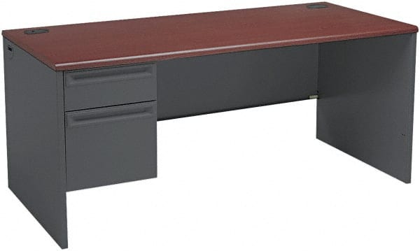 Hon - Steel-Reinforced High-Pressure Laminate/Metal Left Pedestal Desk - 66" Wide x 30" Deep x 29" High, Mahogany/Charcoal - Exact Tooling