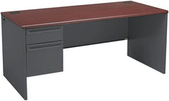 Hon - Steel-Reinforced High-Pressure Laminate/Metal Left Pedestal Desk - 66" Wide x 30" Deep x 29" High, Mahogany/Charcoal - Exact Tooling