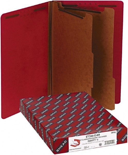 Samsill - 8-1/2 x 14", Legal, Bright Red, Classification Folders with End Tab Fastener - 11 Point Stock, Straight Tab Cut Location - Exact Tooling