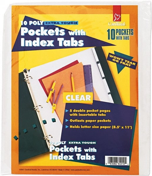 Cardinal - 11 x 8 1/2" 3-Hole Punched, Binder Pockets Divider - White Tabs, Clear Folder - Exact Tooling