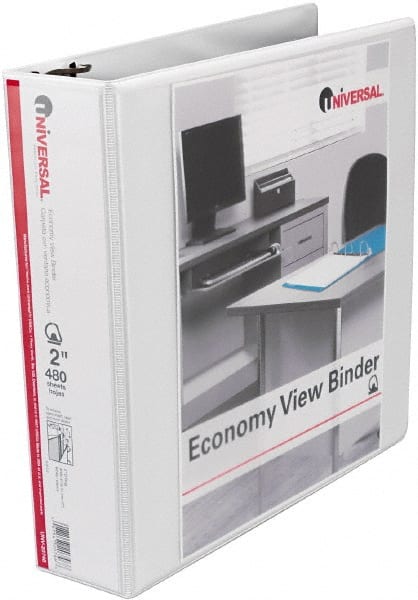 UNIVERSAL - 2" Sheet Capacity, 11 x 8-1/2", View Ring Binder - Vinyl, White - Exact Tooling