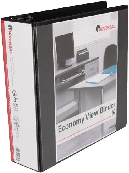 UNIVERSAL - 3" Sheet Capacity, 11 x 8-1/2", View Ring Binder - Vinyl, Black - Exact Tooling