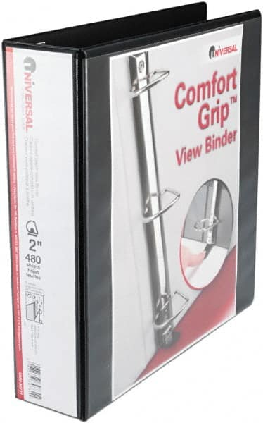 UNIVERSAL - 2" Sheet Capacity, 11 x 8-1/2", View Ring Binder - Heavyweight Paperboard, Suede-Grain Vinyl, Black - Exact Tooling