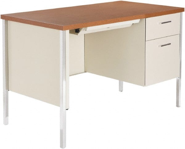ALERA - Woodgrain Laminate/Steel Single Pedestal Desk with Center Drawer - 45" Wide x 24" Deep x 29" High, Cherry/Putty - Exact Tooling