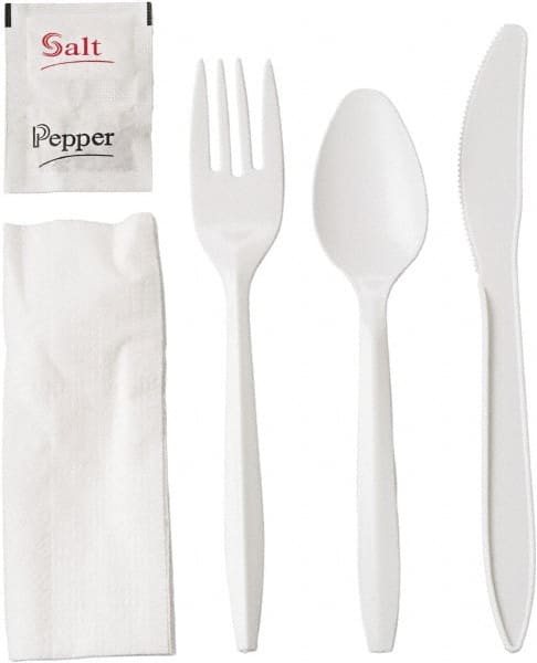 GEN - Wrapped Cutlery Kit, 6-1/4", Fork, Knife, Spoon, Napkin, Salt, Pepper - White - Exact Tooling