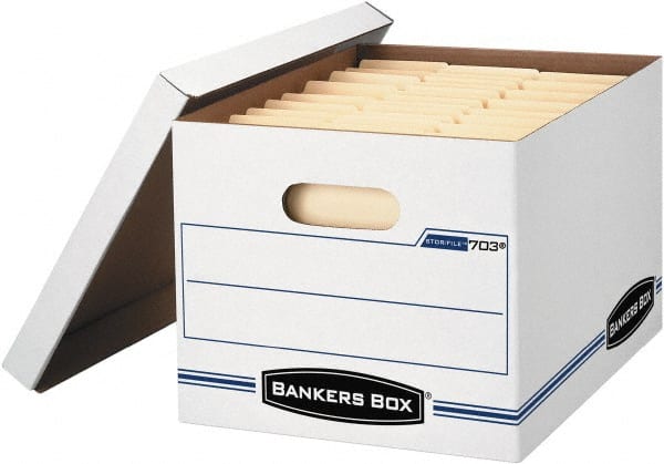 BANKERS BOX - 1 Compartment, 12 Inch Wide x 15 Inch Deep x 10 Inch High, File Storage Box - 1 Ply Side, 2 Ply Bottom, 2 Ply End, White and Blue - Exact Tooling