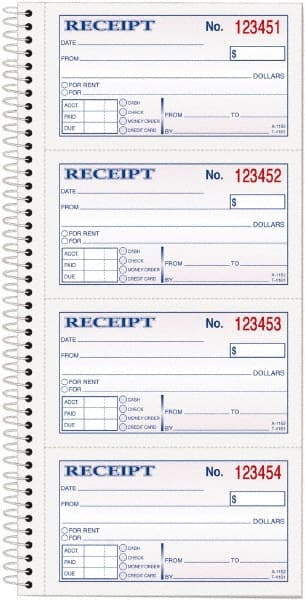 TOPS - 200 Sheet, 2-3/4 x 4-3/4", Receipt Book - White - Exact Tooling