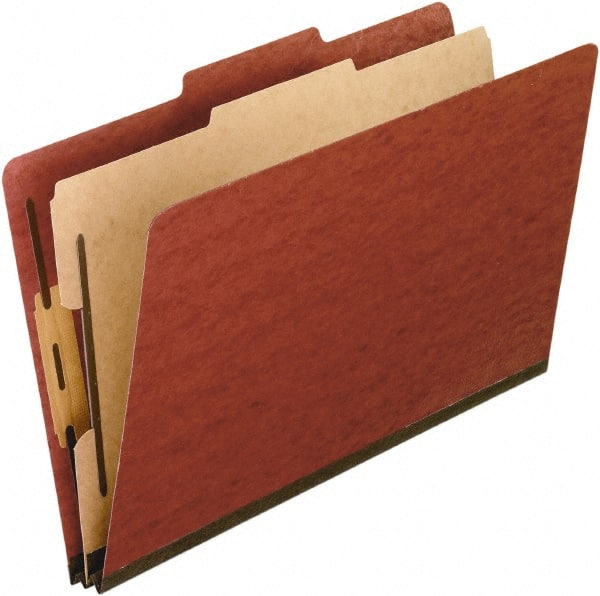Pendaflex - 8-1/2 x 14", Legal, Red, Classification Folders with Top Tab Fastener - 11 Point Stock, 2/5 Tab Cut Location - Exact Tooling