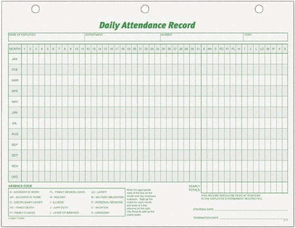 TOPS - 50 Sheet, 8-1/2 x 11", Attendance Card - White - Exact Tooling
