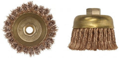 Ampco - 4" Diam, 5/8-11 Threaded Arbor, Bronze Phosphorus Fill Cup Brush - 0.02 Wire Diam, 1-1/2" Trim Length, 7,000 Max RPM - Exact Tooling