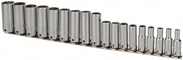 Proto - 18 Piece 3/8" Drive Tethered Deep Socket Set - 12 Points, 6 to 23mm, Metric Measurement Standard - Exact Tooling